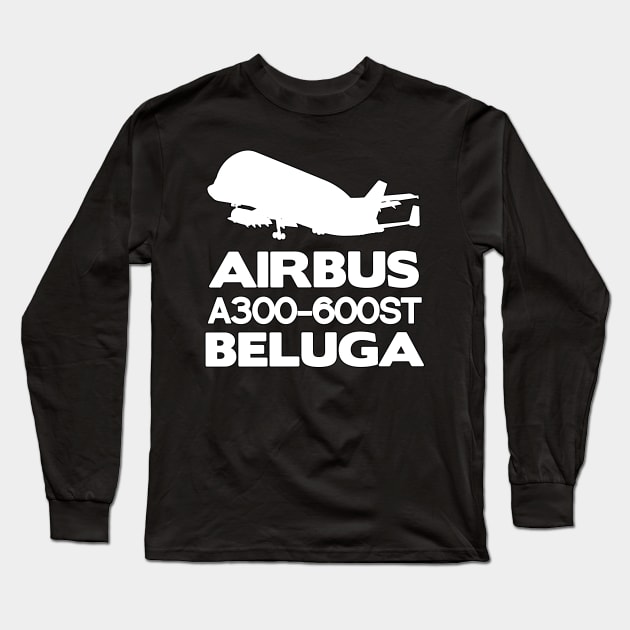 Airbus A300-600ST Beluga Silhouette Print (White) Long Sleeve T-Shirt by TheArtofFlying